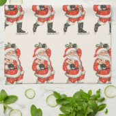 ヴィンテージクリスマスサビクトリアンンタクラウスアイススケーター キッチンタオル (折り畳み)