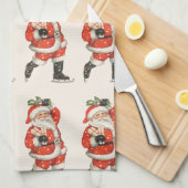ヴィンテージクリスマスサビクトリアンンタクラウスアイススケーター キッチンタオル (四つ折り)