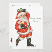 ヴィンテージクリスマスサビクトリアンンタクラウスアイススケーター 招待状 (正面/裏面)