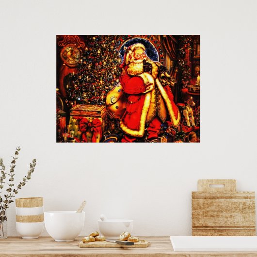 ヴィンテージクリスマスサビクトリアンンタクロース ポスター (キッチン)