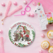 ヴィンテージクリスマスサンタかわいいペットドッグキャットギフト ペーパープレート (パーティー)