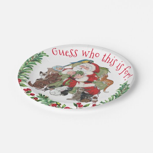 ヴィンテージクリスマスサンタかわいいペットドッグキャットギフト ペーパープレート (アングル)