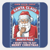 ヴィンテージクリスマスサンタがメリークリスマスを言う スクエアシール (正面)
