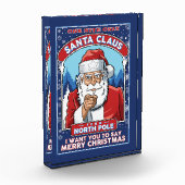 ヴィンテージクリスマスサンタがメリークリスマスを言う フォトブロック (左)