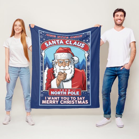 ヴィンテージクリスマスサンタがメリークリスマスを言う フリースブランケット (インサイチュ)