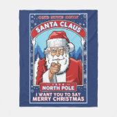 ヴィンテージクリスマスサンタがメリークリスマスを言う フリースブランケット (正面)