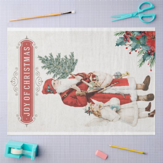 ヴィンテージクリスマスサンタとエンジェルデコページ 薄葉紙 (クラフト)