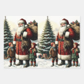 ヴィンテージクリスマスサンタとキッズ ラッピングペーパーシート (正面3)