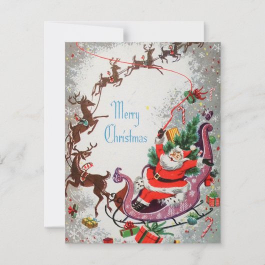 ヴィンテージクリスマスサンタとトナカイ シーズンカード (正面)