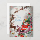 ヴィンテージクリスマスサンタとトナカイ シーズンカード (正面/裏面)