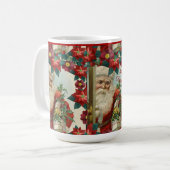 ヴィンテージクリスマスサンタとポインセチアの花 コーヒーマグカップ (正面左)