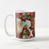 ヴィンテージクリスマスサンタとポインセチアの花 コーヒーマグカップ (左)