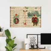 ヴィンテージクリスマスサンタとミュージカルのノート ポスター (ホームオフィス)