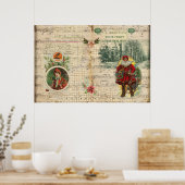 ヴィンテージクリスマスサンタとミュージカルのノート ポスター (キッチン)