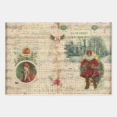 ヴィンテージクリスマスサンタとミュージカルのノート ラッピングペーパーシート (正面3)