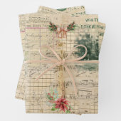 ヴィンテージクリスマスサンタとミュージカルのノート ラッピングペーパーシート (インサイチュ)