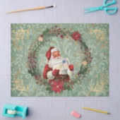 ヴィンテージクリスマスサンタとリースデカップージ 薄葉紙 (クラフト)