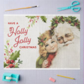 ヴィンテージクリスマスサンタと女の子のデコページ 薄葉紙 (クラフト)