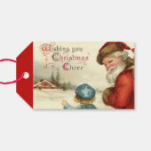 ヴィンテージクリスマスサンタと子供のパーティーの名前を追加 ギフトタグ (裏面横)