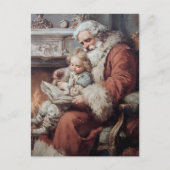 ヴィンテージクリスマスサンタと子供 ポストカード (正面)