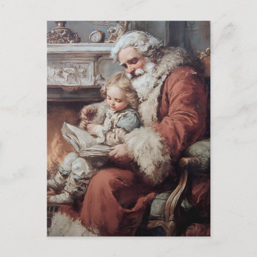 ヴィンテージクリスマスサンタと子供 ポストカード (正面)