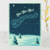 ヴィンテージクリスマスサンタのそりの冬のシーン カード (黄色い花)