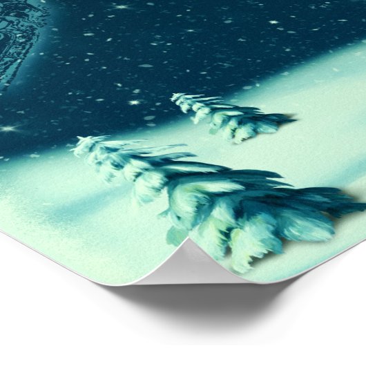 ヴィンテージクリスマスサンタのそりの冬のシーン ポスター (角)