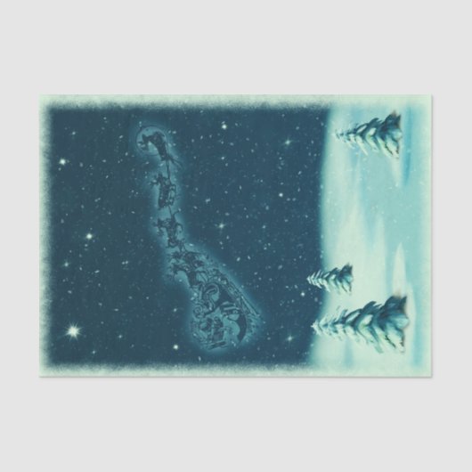 ヴィンテージクリスマスサンタのそりの冬のシーン 薄葉紙 (正面)