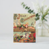 ヴィンテージクリスマスサンタのワークショップおもちゃアートギフト シーズンポストカード (スタンド正面)