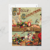 ヴィンテージクリスマスサンタのワークショップおもちゃアートギフト シーズンポストカード (正面/裏面)