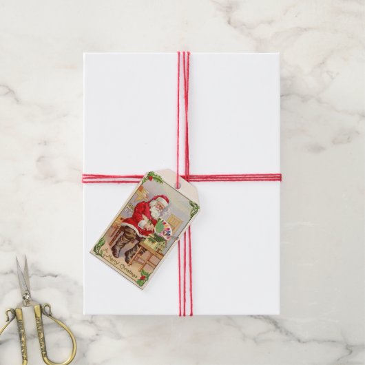 ヴィンテージクリスマスサンタのワークショップギフトラベル ギフトタグ (より糸付き)