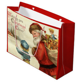 ヴィンテージクリスマスサンタアンドチャイルドパーティーバッグ ラージペーパーバッグ