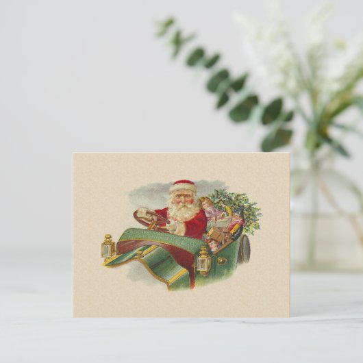 ヴィンテージクリスマスサンタインクラシックザアンティーク車 シーズンポストカード (スタンド正面)