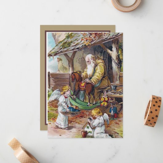 ヴィンテージクリスマスサンタエンジェルズ追加気持ち ノートカード (正面/裏面インサイチュ)