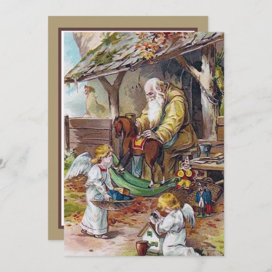 ヴィンテージクリスマスサンタエンジェルズ追加気持ち ノートカード (正面/裏面)