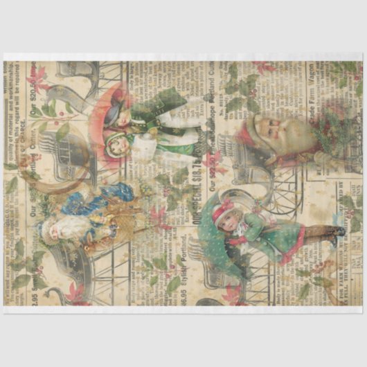 ヴィンテージクリスマスサンタオールド新聞の子供 薄葉紙 (正面)