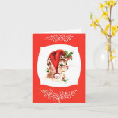 ヴィンテージクリスマスサンタキッテンカード カード (黄色い花)