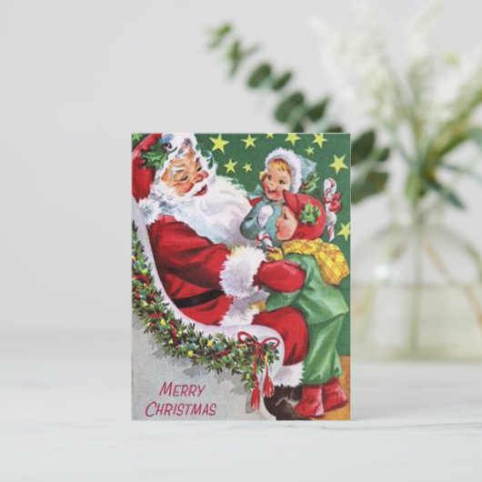 ヴィンテージクリスマスサンタキッドホリディポストカード シーズンポストカード (スタンド正面)