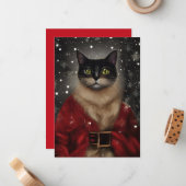 ヴィンテージクリスマスサンタキャットフラットノートカード ノートカード (正面/裏面インサイチュ)