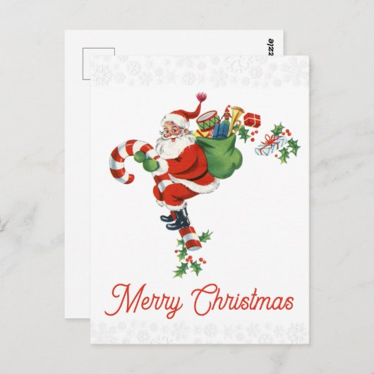 ヴィンテージクリスマスサンタキャンディーキーススノーフレーク ポストカード (正面/裏面)