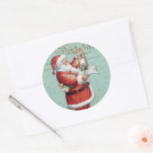 ヴィンテージクリスマスサンタクロスブルーアンティークホリデイ ラウンドシール (封筒)