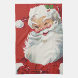ヴィンテージクリスマスサンタクロースすてきとウィンキング キッチンタオル