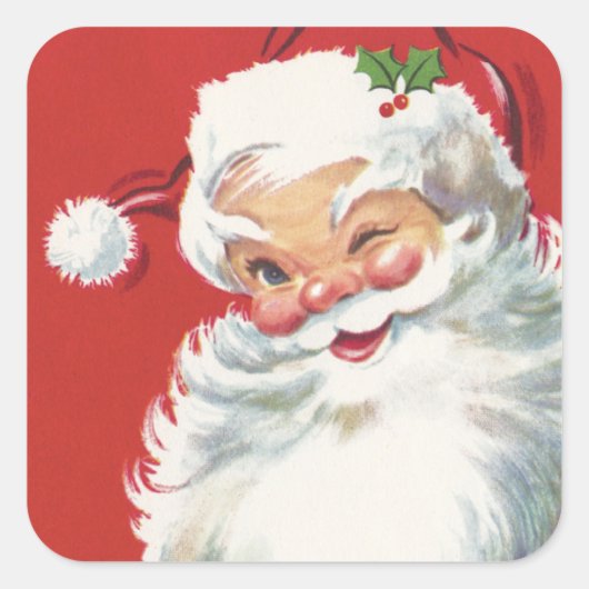 ヴィンテージクリスマスサンタクロースすてきとウィンキング スクエアシール (正面)