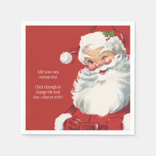 ヴィンテージクリスマスサンタクロースすてきとウィンキング スタンダードカクテルナプキン (正面)