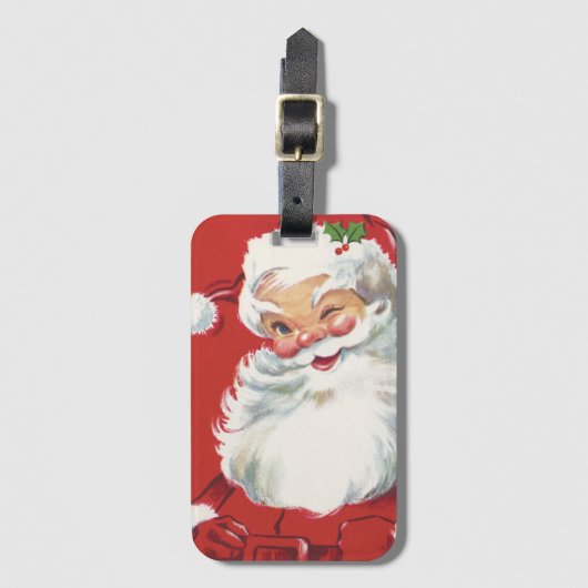 ヴィンテージクリスマスサンタクロースすてきとウィンキング ラゲッジタグ (正面縦)