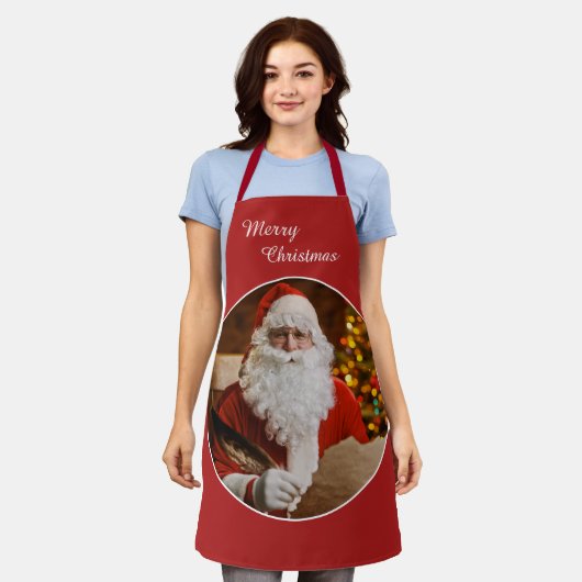 ヴィンテージクリスマスサンタクロースすてきパーソナライズ エプロン (着用した状態)