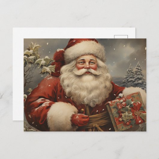 ヴィンテージクリスマスサンタクロースとギフト シーズンポストカード (正面/裏面)