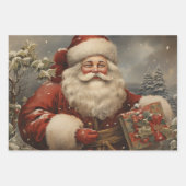 ヴィンテージクリスマスサンタクロースとギフト ラッピングペーパーシート (正面2)