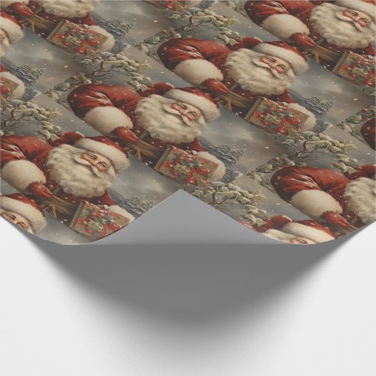 ヴィンテージクリスマスサンタクロースとギフト ラッピングペーパー (角)
