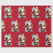 ヴィンテージクリスマスサンタクロースとテディベア ラッピングペーパー (フラット)